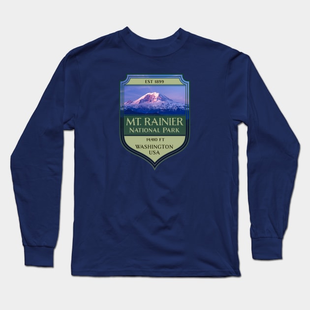 Mount Rainier National Park State of Washington Long Sleeve T-Shirt by Pine Hill Goods